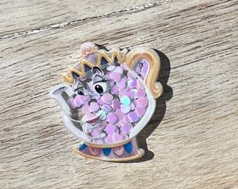Beauty and the Beast Mrs. Potts Acrylic Shakers | Hair Bow Center, Key Ring, Scrapbook Embellishment