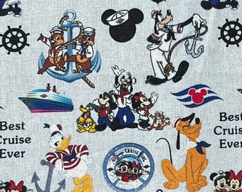 Best Cruise Ever Goofy, Pluto, Mickey, Minnie, Chip and Dale Print 100% Cotton Fabric