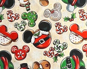 Mickey and Minnie Mouse Christmas Print 100% Cotton Fabric | Fat Quarter | Tumbler