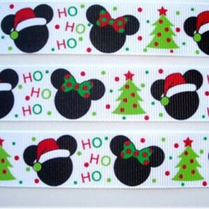 Mickey and Minnie Mouse Christmas Heads 1" Grosgrain Ribbon