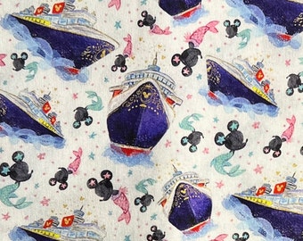 Disney Cruise Vacation Print 100% Cotton Fabric | Fat Quarter | Tumbler