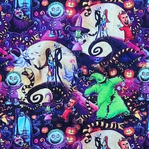 Nightmare Jack Skellington and Sally Print 100% Cotton Fabric | Fat Quarter | Tumbler