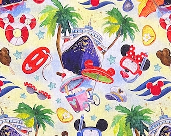 Disney Cruise Vacation Print 100% Cotton Fabric | Fat Quarter | Tumbler