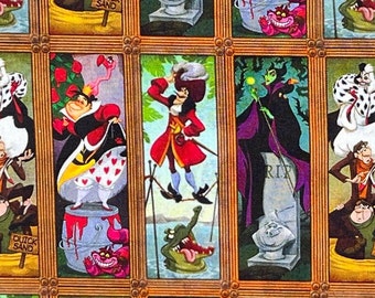 18" x 10" Remnant Haunted Mansion Villain Stretch Painting 100% Cotton Fabric | Captain Hook, Maleficent, Queen of Hearts
