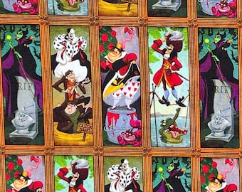 Haunted Mansion Villain Stretch Painting Print 100% Cotton Fabric | Captain Hook, Maleficent, Cruella de Vil, Queen of Hearts