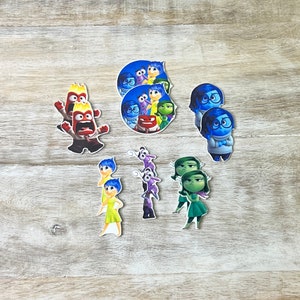 Disney&#39;s Inside Out Flat Back Resin | Joy, Fear, Disgust, Sadness, Anger | Hair Bow Center, Key Ring, Scrapbook Embellishment