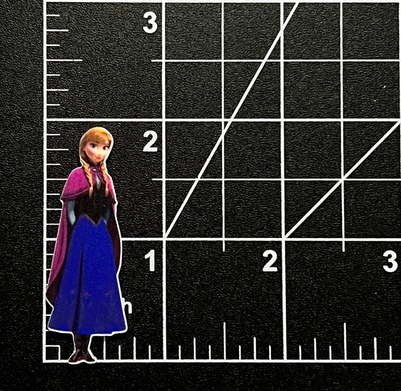 Puede incluir: Una imagen impresa de un personaje de dibujos animados, una joven con el pelo largo, trenzado y casta&ntilde;o, que lleva un vestido azul con una capa morada y botas negras. El personaje est&aacute; de pie sobre un fondo de cuadr&iacute;cula blanca.