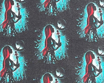 18" x 10" Remnant Good versus Evil Nightmare Jack Skellington Sally Print 100% Cotton Fabric