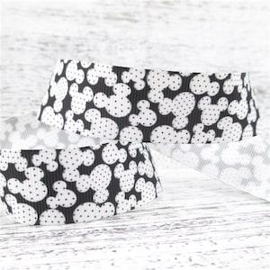 Black and White Mouse Heads 1" Grosgrain Ribbon