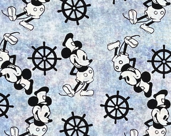 Sailor Mickey Mouse Steamboat Willie Print 100% Cotton Fabric