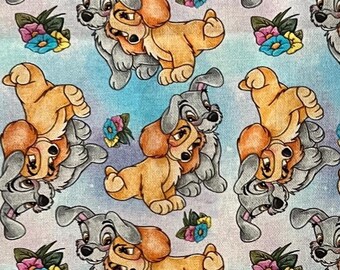 18" x 10" Remnant Disney Lady and the Tramp Print 100% Cotton Fabric