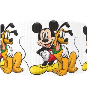 Mickey Mouse and Pluto 1" or 1.5" Grosgrain Ribbon