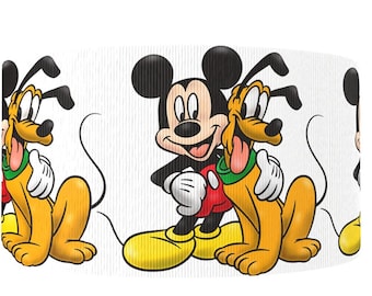Cinta de grogrén de Mickey Mouse y Pluto de 1" o 1,5"
