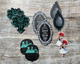 Figura de resina de la Mansión Encantada de Disney, con base plana, para pintar con estiramiento, con centro de lazo para el pelo, llavero y adorno para álbum de recortes.