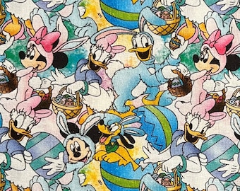Easter Mickey and Minnie Mouse Print 100% Cotton Fabric