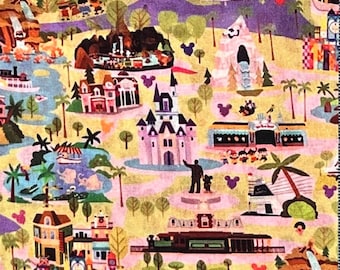 18" x 10" Remnant Magic Kingdom Map Print 100% Cotton Fabric