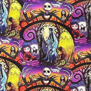 Nightmare Jack Skellington, Corpse Bride, Coraline Print 100% Cotton Fabric