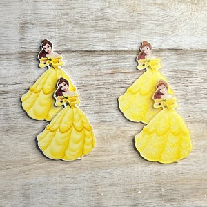 Disney&#39;s Beauty and the Beast Flat Back Resin | GLITTER Belle | Hair Bow Center, Key Ring, Scrapbook Embellishment