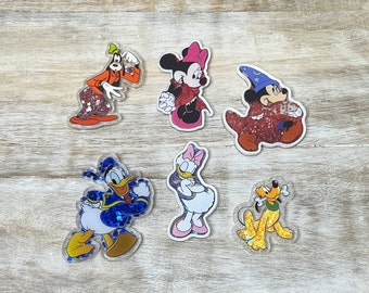 Ratón y amigos agitadores acrílicos / centro de lazos para el cabello, llavero, adorno de álbum de recortes