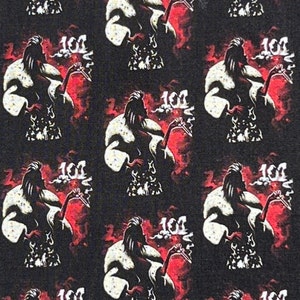 Good versus Evil 101 Dalmatians Cruella De Vil Print 100% Cotton Fabric