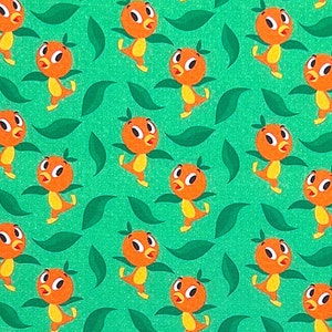 Tessuto 100% cotone con stampa di uccelli arancioni