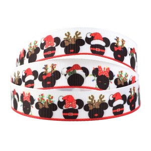 Minnie Mouse Christmas Heads 5/8" Grosgrain Ribbon