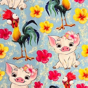 Moana, Pua and Hei Hei Print 100% Cotton Fabric