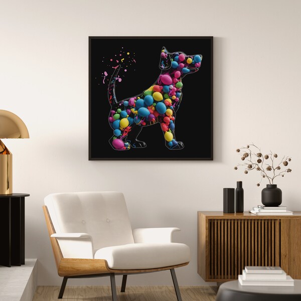 Pop Goes the Pooch: A Balloon Animal in Technicolor | Printable Art | Instant Download | Wall Art