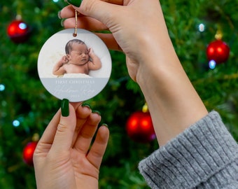 Baby’s First Christmas Ceramic Personalized Photo Tree Ornament •Baby’s first Christmas ornament • Personalized name and photo tree ornament