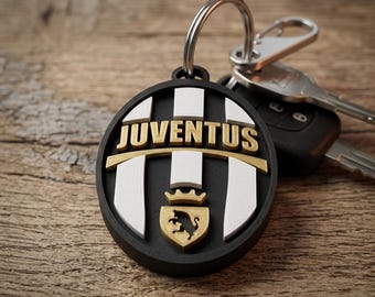 Brelok do kluczy Juventus FC drukowany w 3D – klasyczny herb klubu piłkarskiego, prezent dla kibica, czarno-białe akcesoria Juve, wystrój sportowy Turynu