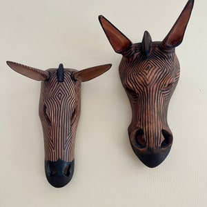 Zebra Wood Masks Carvings Mother & Baby  - Kenya Africa