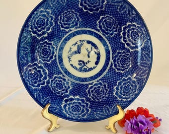 Antique Imari Platter - Blue & White Floral - Japanese