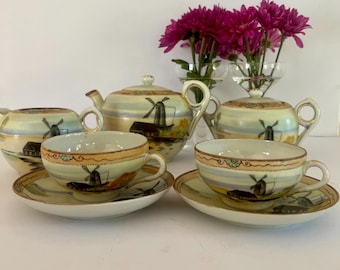 Juego de té con molinos de viento - Nippon - Japón