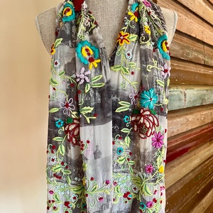 Vintage Moschino Beaded Silk Scarf or Wrap - Italy