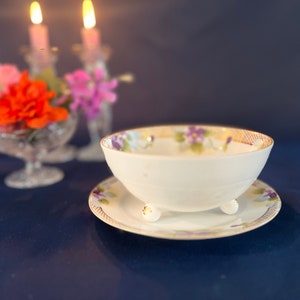 Porcelain Bowl & Saucer with Violets - Gold Trim - Japan