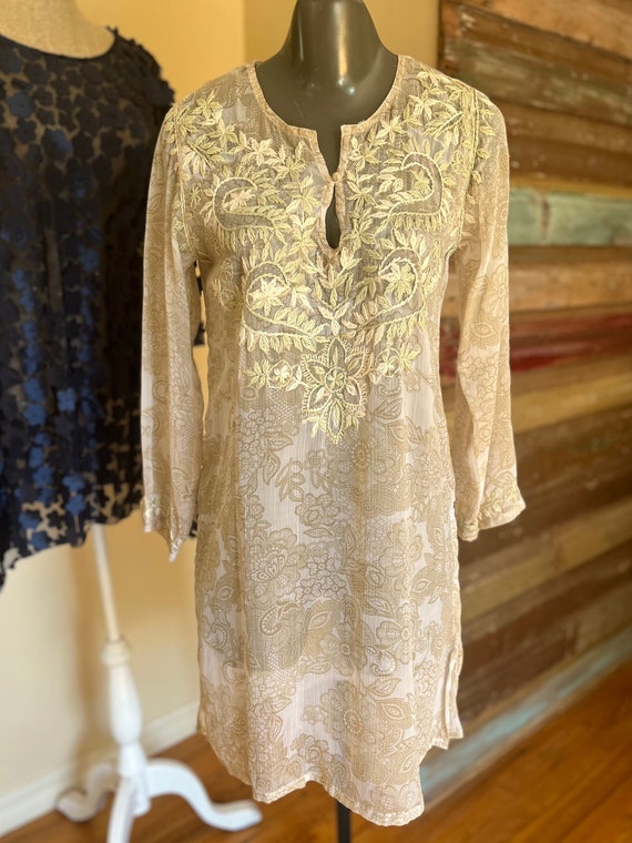 Long Embroidered Silk Top - India