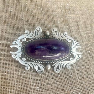 Vintage Sterling Silber Lila Opal Brosche - Mexiko