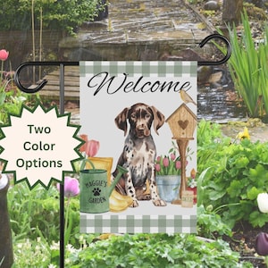 Custom GSP Spring Garden Flag Welcome Banner Personalized German Shorthaired Pointer Gifts Dog Mom Dog Dad Birthday 12x18 Home Decor Flag