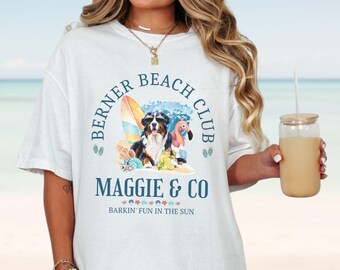 Custom Beach Bernese Mountain Dog Shirt Summer Beach Lover Berner Mom Shirt Personalized Bernese Mountain Dog Gifts Funny Dog Mama Birthday
