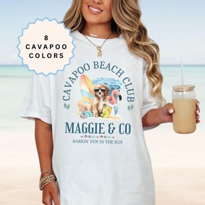Custom Beach Cavapoo Shirt Summer Beach Lover Cavapoo Mom Shirt Personalized Cavapoo Gifts Funny Cavoodle Mama Birthday Surfing Dog T-shirt