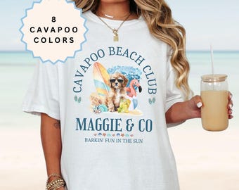 Custom Beach Cavapoo Shirt Summer Beach Lover Cavapoo Mom Shirt Personalized Cavapoo Gifts Funny Cavoodle Mama Birthday Surfing Dog T-shirt