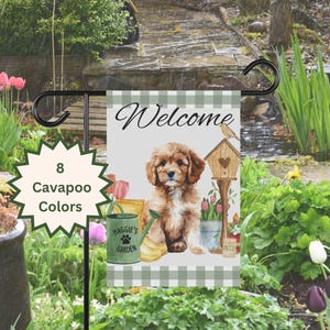 Custom Cavapoo Spring Garden Flag Welcome Banner Personalized Cavapoo Gift Dog Mom Dog Dad Birthday Gift Cavoodle Flag 12x18 Home Decor Flag