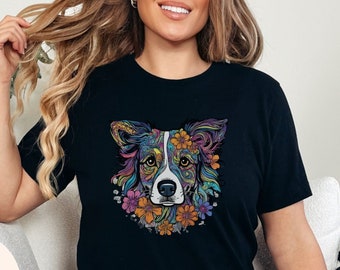 Psychedelic Border Collie Shirt, Comfort Colors Floral Neon Border Collie Gifts For Dog Lovers Sweatshirt, Dog Mama Mommy Tshirt Sweater