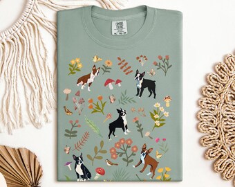 Cottagecore Boston Terrier Shirt Floral Cottage Core Boston Mom Shirt Wildflower Boston Terrier Gifts Dog Mama Birthday Botanical T-shirt