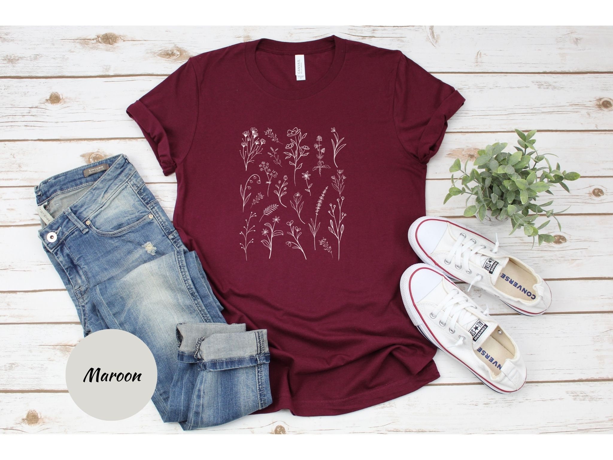 Botanical Pressed Flower Shirt, Cottage Core Clothes, Pressed