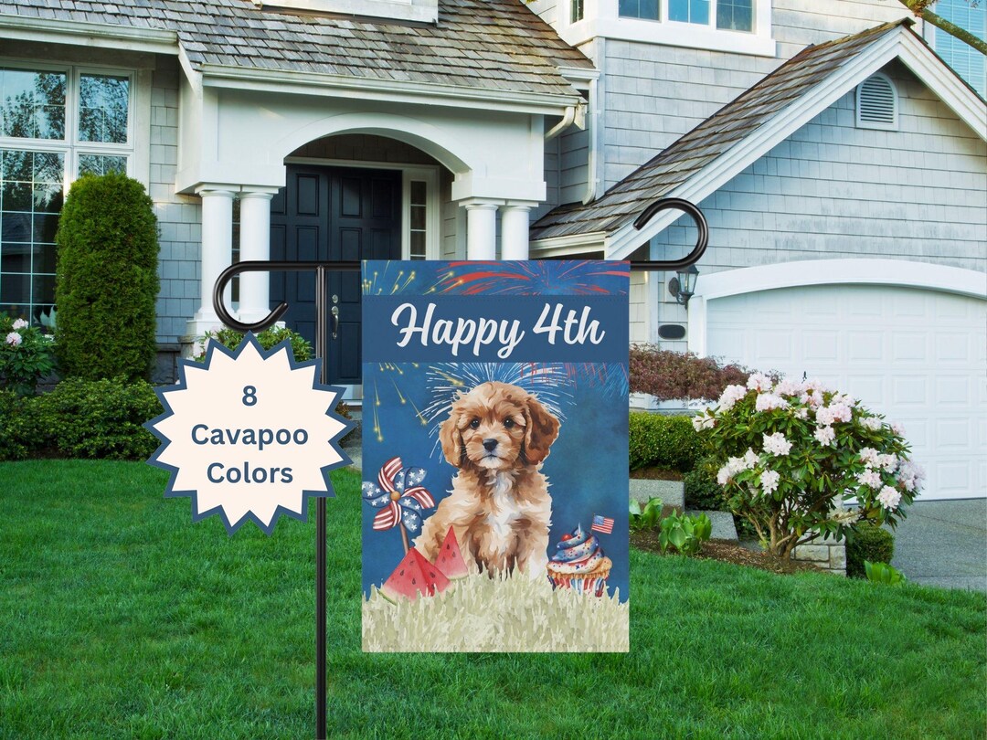 Cavapoo Fall Flag 4th of July Cavapoo Garden Flag Independence Day Cavapoo Welcome Sign ...