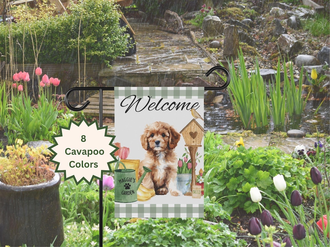 Cavapoo Fall Flag Custom Cavapoo Spring Garden Flag Welcome Banner Personalized Cavapoo ...