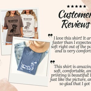 May include: The image showcases two t-shirts with a dachshund graphic. One shirt is brown with the text "WANTED" and "BAILEY TREAT BANDIT". The other shirt is cream-colored with the same design. A blue shirt with a floral dachshund design is also visible.