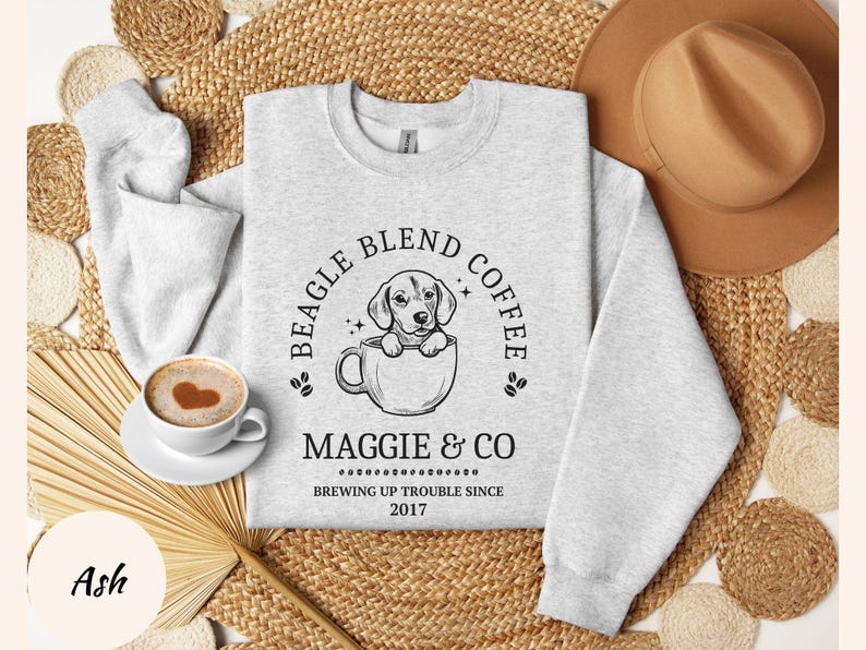 Custom Coffee Lovers Beagle Sweatshirt Beagle Mom Shirt Personalized Beagle Gifts For Beagle Mama Birthday Gifts Coffee Themed Dog Sweater Ash