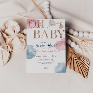 Descarga digital instantánea / Oh Baby Blue & Pink Invitación de revelación de género / Invitación de revelación de género / Plantilla de invitación / Plantilla editable